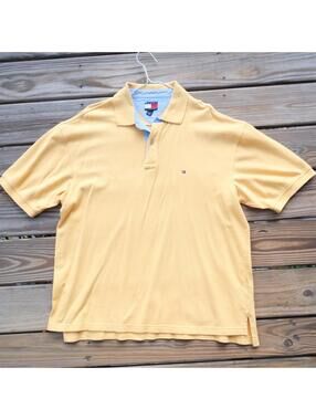 Tommy Hilfiger Mens XL Yellow Polo Shirt Short Sleeve Vintage 90s